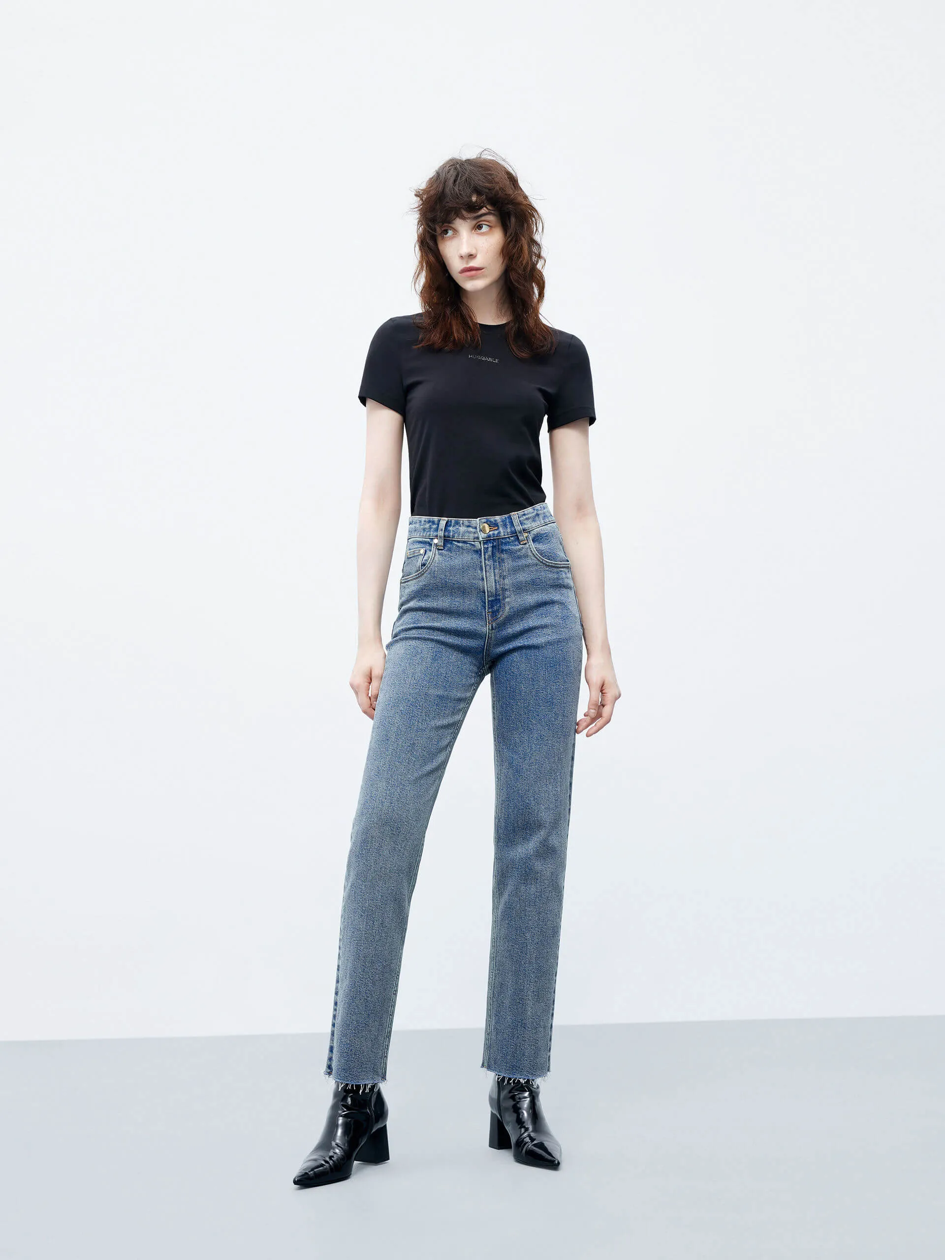 Straight Leg Raw Hem Jeans