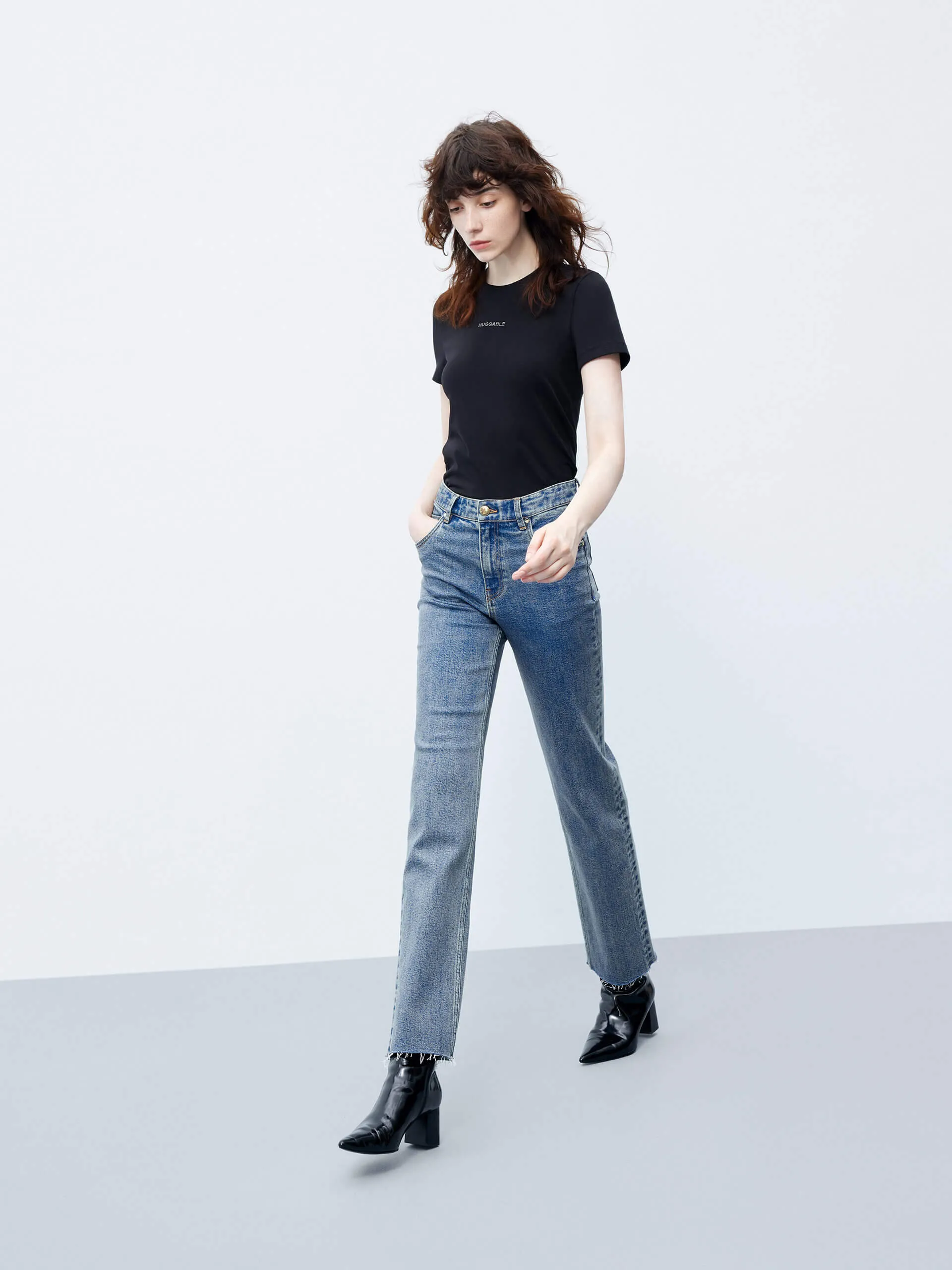 Straight Leg Raw Hem Jeans