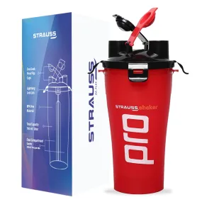 STRAUSS Dual Shaker Pro | Pre & Post Protein Shake On the Go | Leakproof and BPA-Free Material | Dual Shaker Bottle | Protein Shaker Bottle for Gym | Suitable for Both Men and Women, 700ml,(Red)