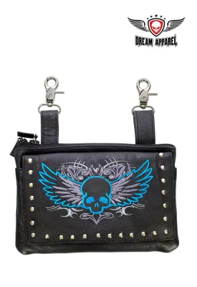 Studded Naked Cowhide Leather Turquoise Skull Belt Bag