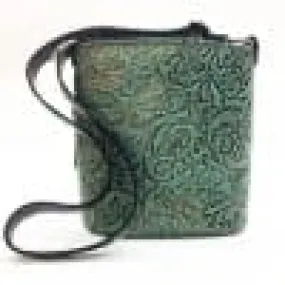 Teal and Bronze Embossed Floral Bucket Concealed Carry Purse