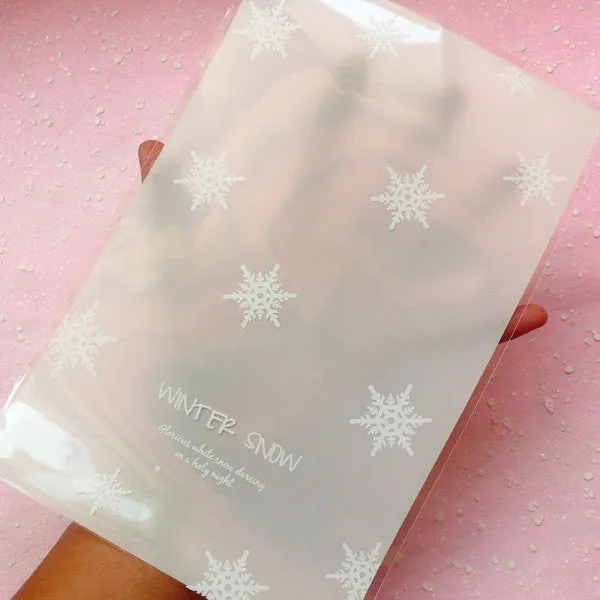 Transparent Gift Bags w/ Winter Snow Flakes (20 pcs) Clear Plastic Bags Gift Wrapping Bags Product Packaging Cookie Bags (15cm x 24cm) GB047