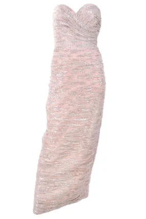 Vicky Tiel Pink Metallic Strapless Evening Gown Deadstock