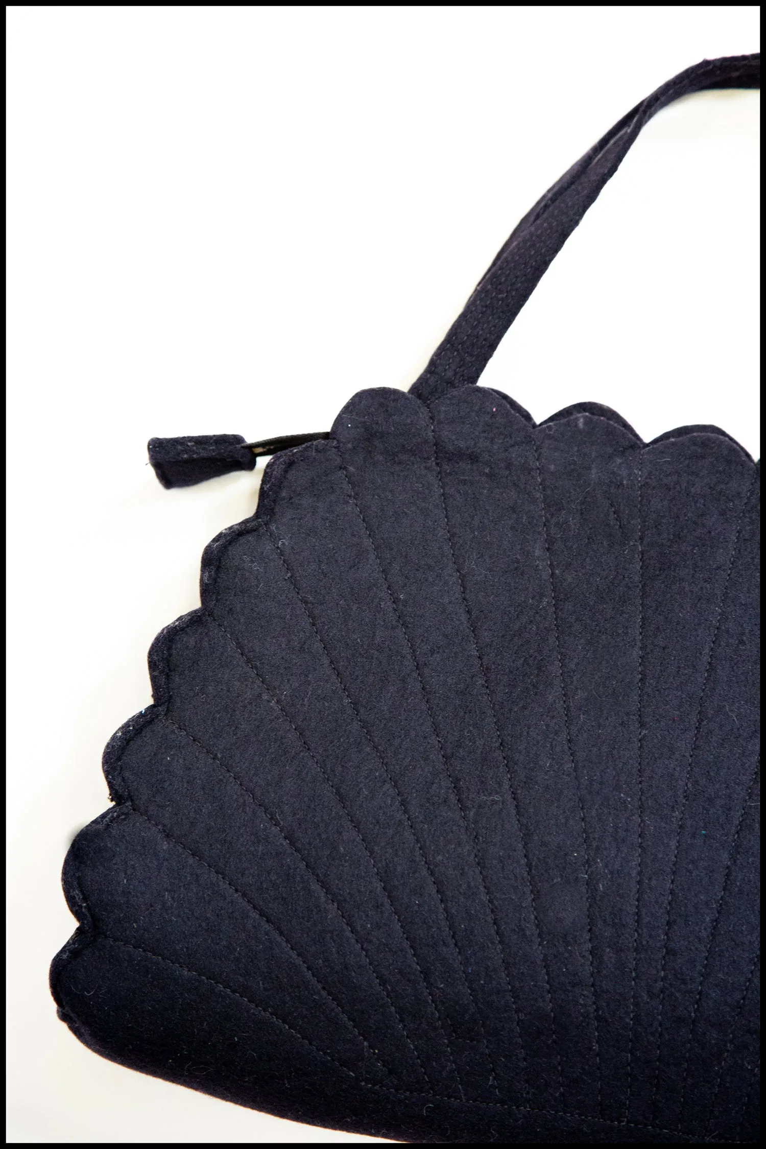 Vintage 1940s Black Wool Felt Hand Bag