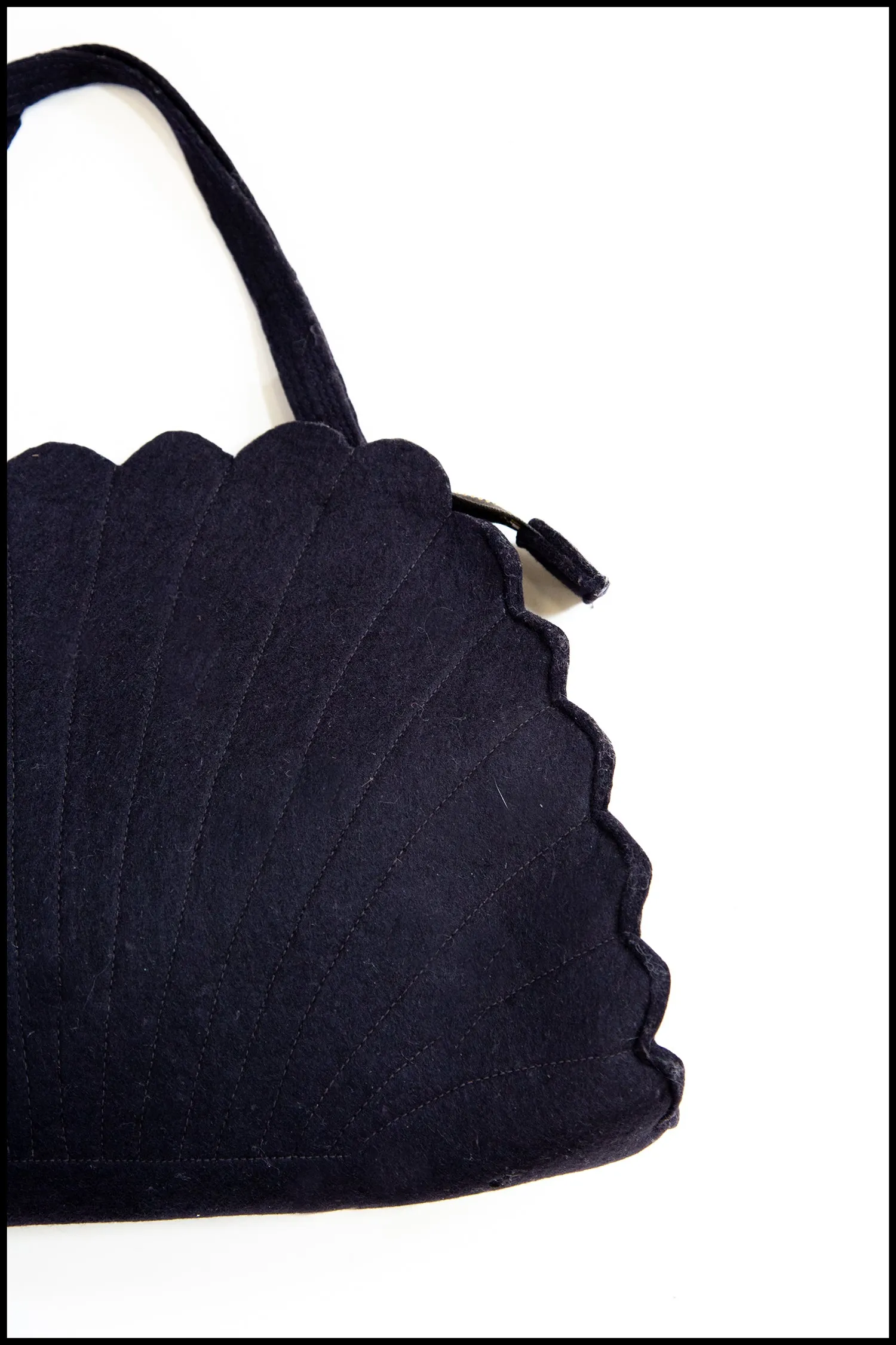 Vintage 1940s Black Wool Felt Hand Bag