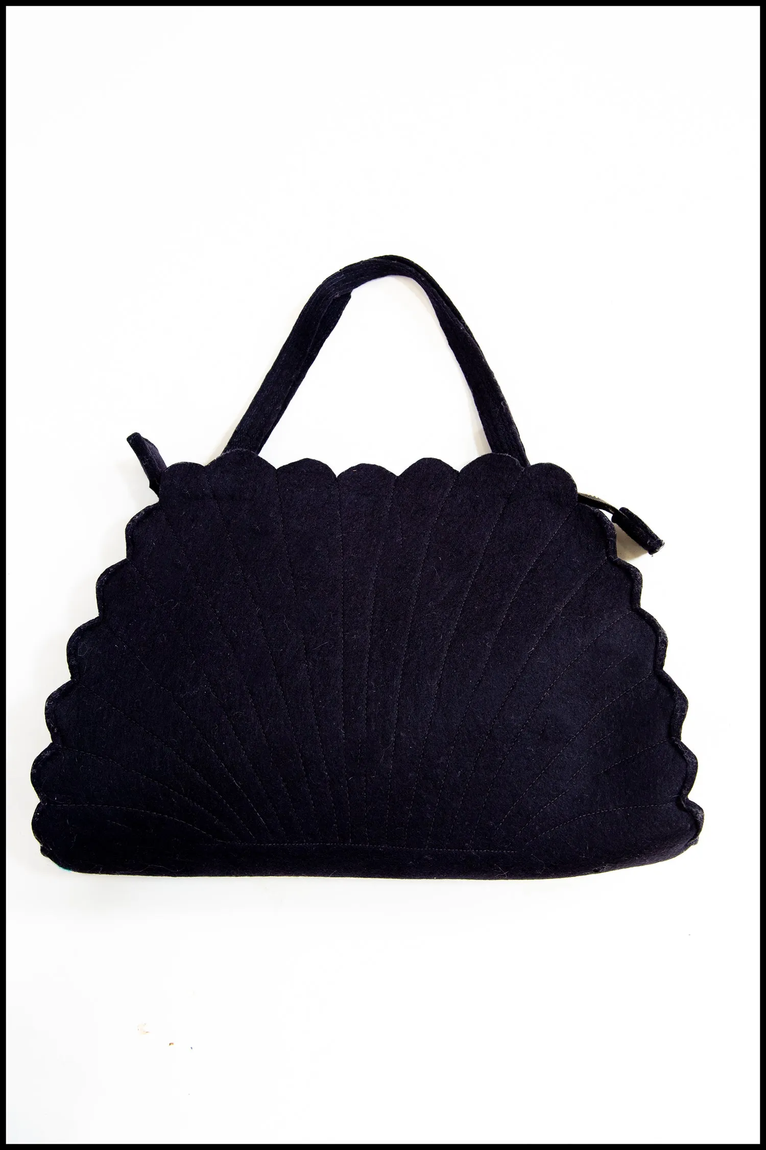 Vintage 1940s Black Wool Felt Hand Bag