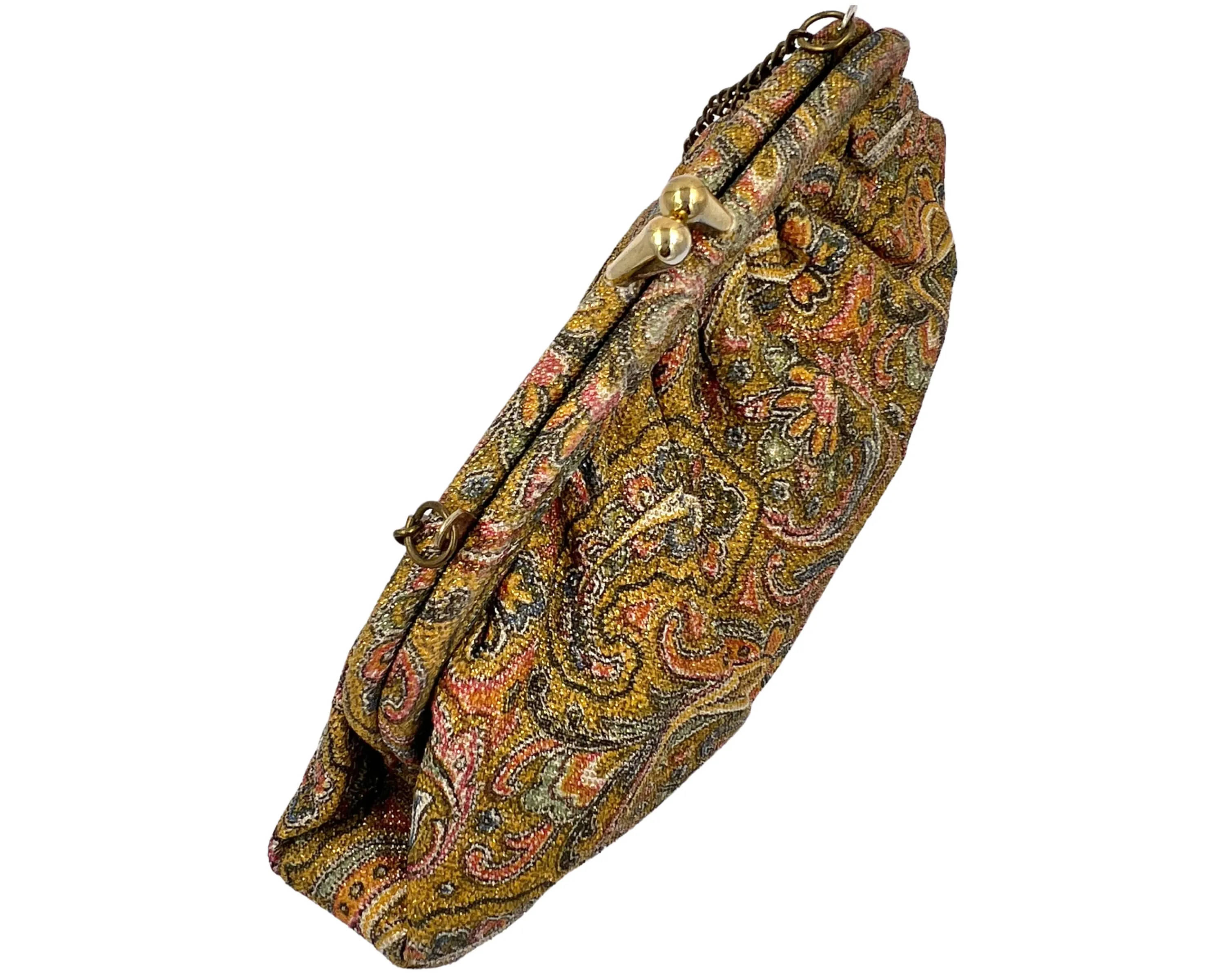 Vintage 1960s Evening Bag Woven Metallic Paisley Purse - VFG