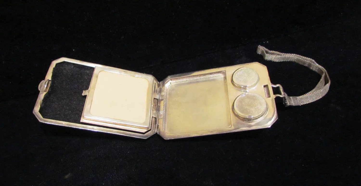 Vintage Silver Plated WHSCO Coin Or Change Purse Powder & Mirror Compact Silver Plated Wristlet Purse