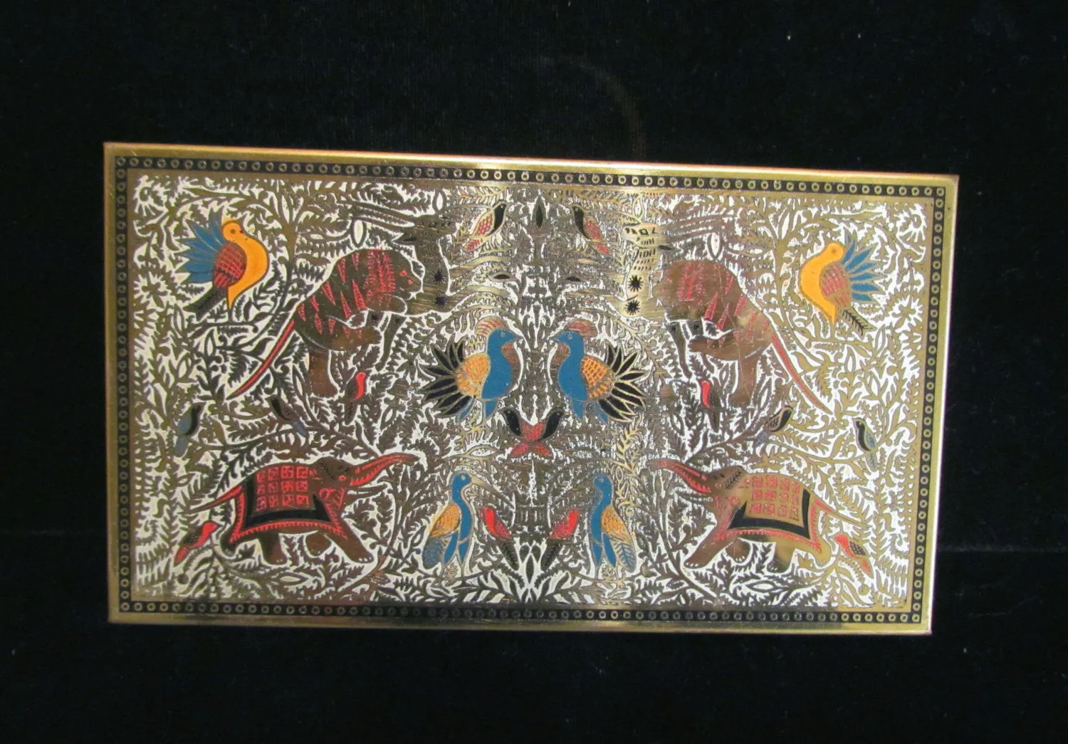 Vintage Volupte Compact Purse & Cigarette Case 1950s Enameled Asian Animal Design GORGEOUS