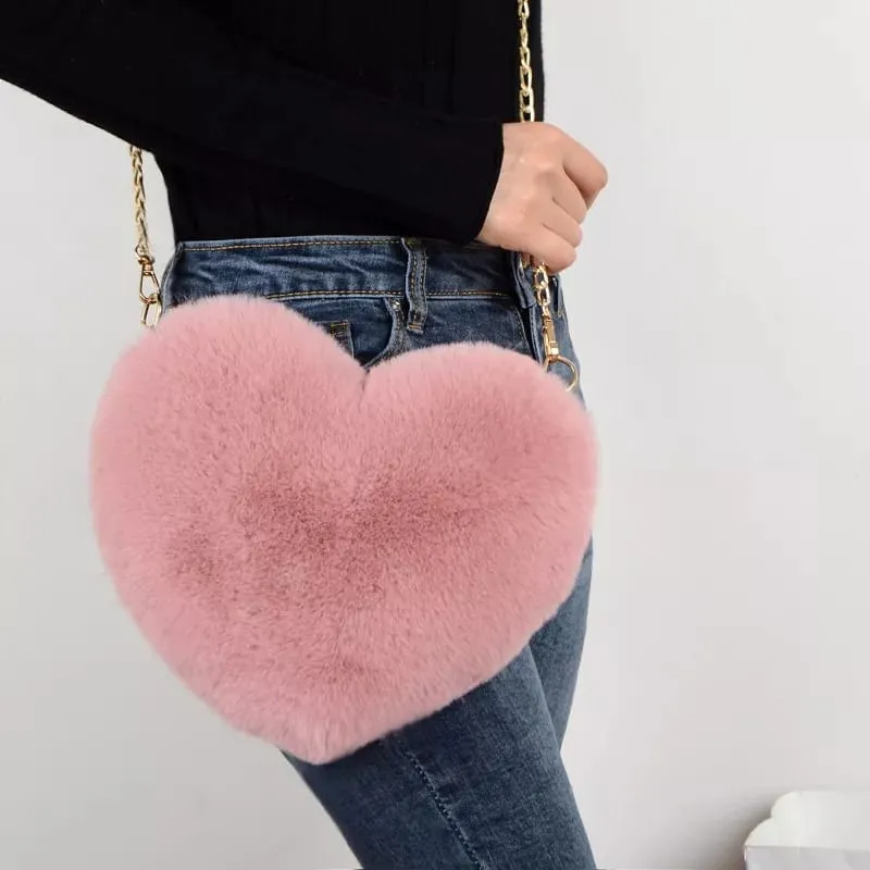 White Heart Plush Purse