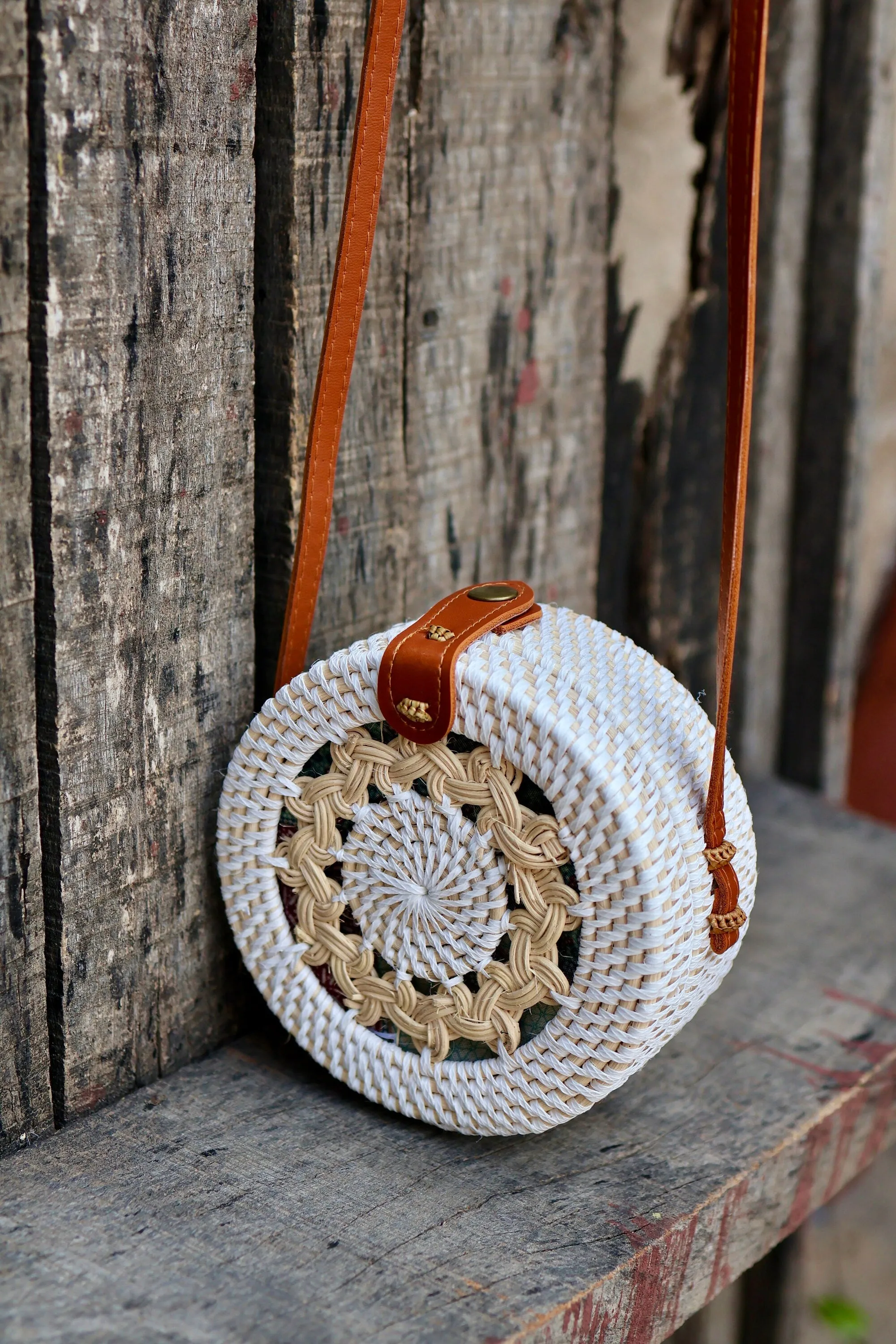 White Round Rattan Bag with Braid Pattern, Bali Bags, Handwoven Crossbody Purse, Braided Straw Bag, Bali Sling Bags Rattan Bags Gift for her