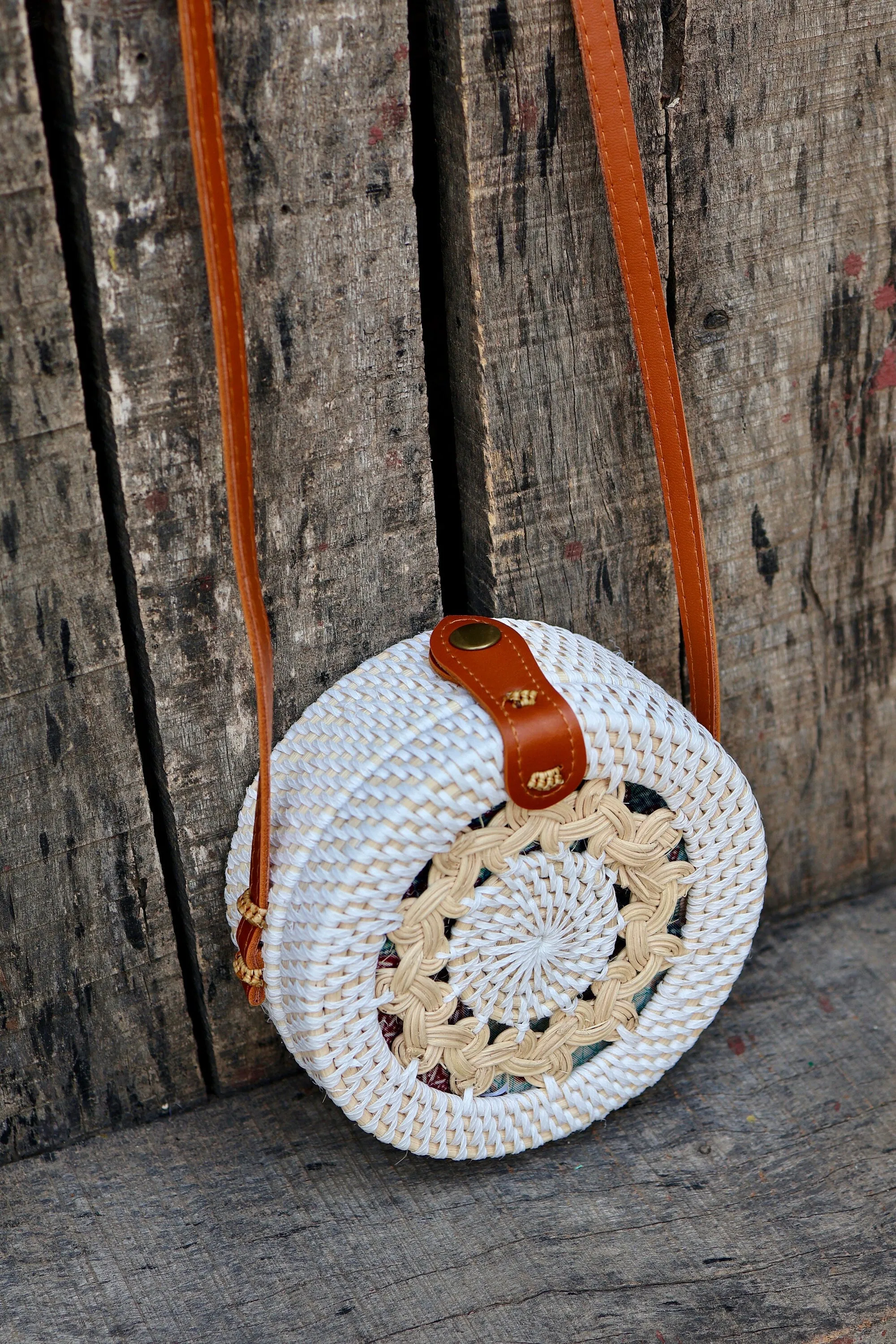 White Round Rattan Bag with Braid Pattern, Bali Bags, Handwoven Crossbody Purse, Braided Straw Bag, Bali Sling Bags Rattan Bags Gift for her