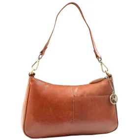 Womens Classic Leather Shoulder Cross Body Bag ATHENS Cognac