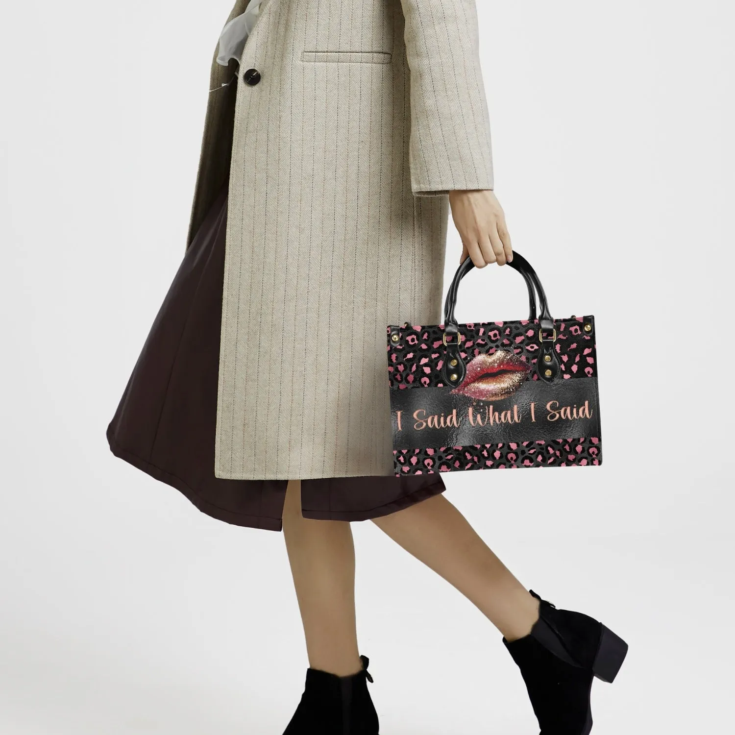 Women's Tote Bag - Pink Leopard, Lips, I Said What I Said