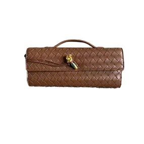 Womens Woven Leather Cross Body Handle Evening Clutch Bag