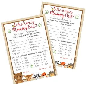 Woodland Baby Shower Game Cards - Who Knows Mommy Best (20 Count)