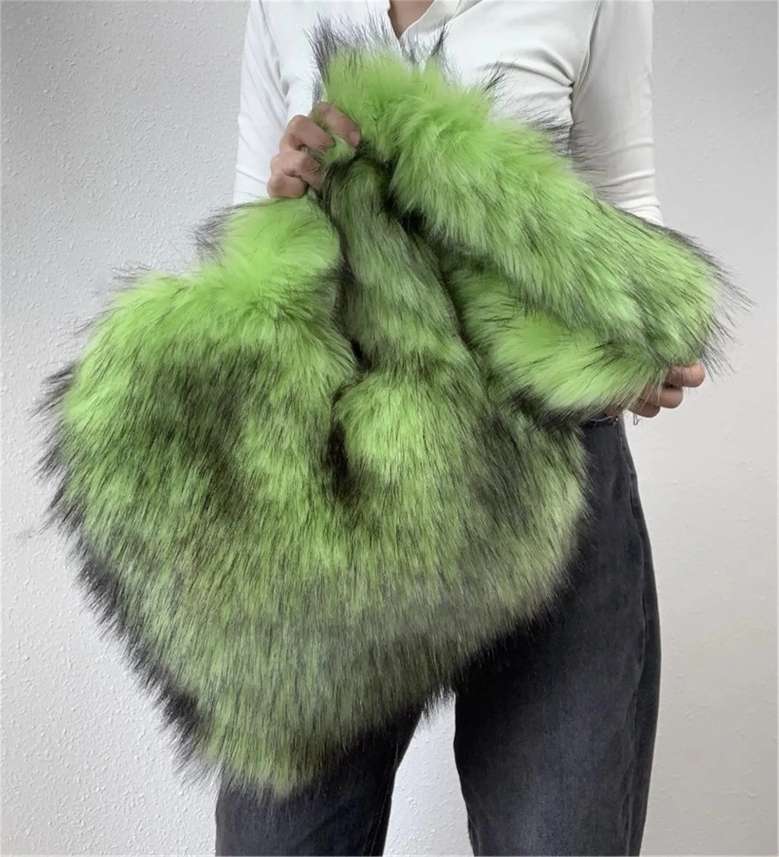 X-01 Women's Love Heart-Shaped Big Fluffy Purse Bag With Faux Raccoon Fur Furry Large Shoulder Handbag Crossbody Bags